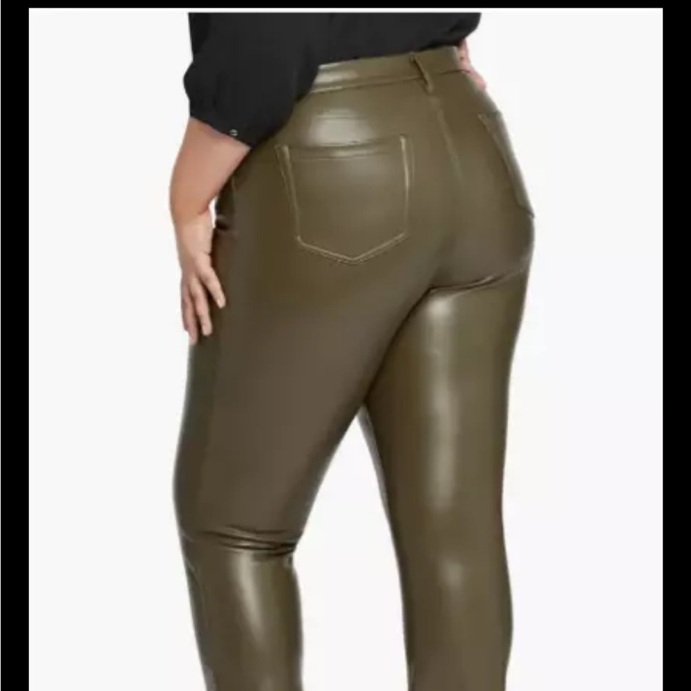 NYDJ Olive Faux Leather Marilyn Straight Pants Sculpt-Her Collection, Siz 16 NWT